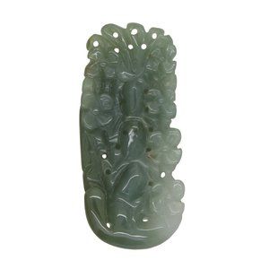 Carved Natural Green Jade Pendant With Parrot Play In Flowers Forest n523